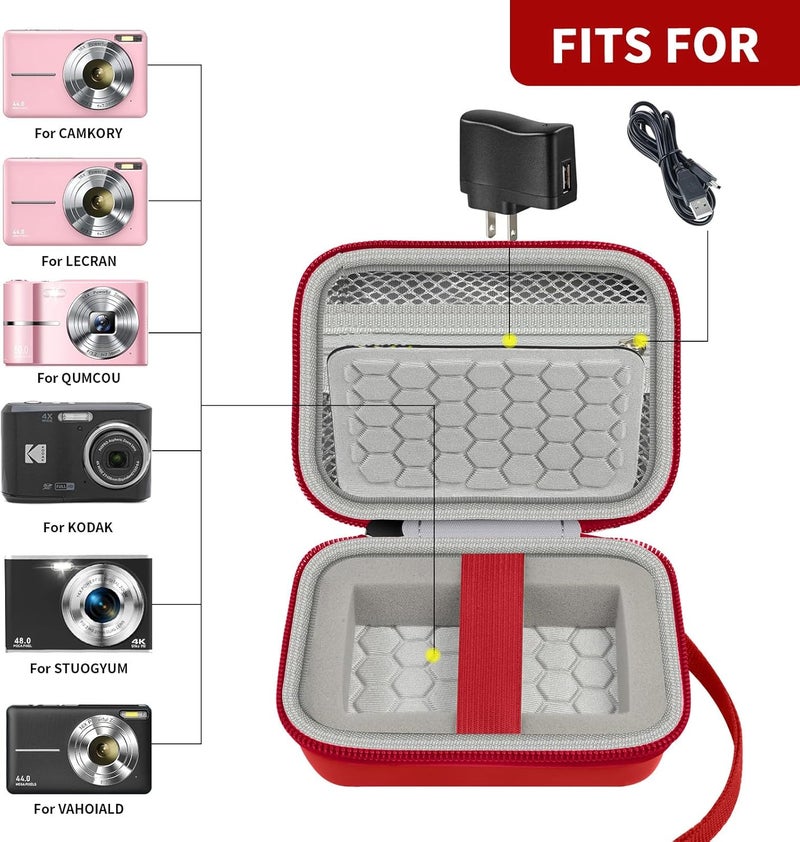 Comecase Carrying & Protective Case for Digital Camera, AbergBest 21 Mega Pixels 2.7" LCD Rechargeable HD/Kodak Pixpro/Canon PowerShot ELPH 180/190 / Sony DSCW800 / DSCW830 Cameras for Travel - Red - Image 2